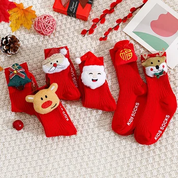 Noel Bebek kaymaz Kat Çorap Büyük Kırmızı çocuk Orta Tüp Bao Bao Yeni Yıl İnstagram Çorap Patlama