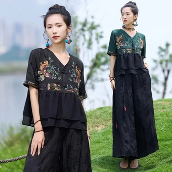 2023 kadın etnik hanfu bluz ulusal çiçek nakış geleneksel kadın patchwork bluz hanfu üstleri oryantal retro tang takım elbise