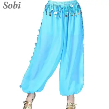 Hindistan Oryantal Dans Pantolon Bollywood Oryantal Dans Kostüm Kadın Pullu Şifon Bölünmüş Geniş Bacak Pantolon Tribal Dans Bloomers Pantolon