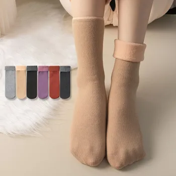 Kadın Kar Pamuk Çorap Peluş Kalınlaşmış Sonbahar Kış Sıcak Düz Renk Basit Rahat Dayanıklı Kadın Tüp Çorap A110