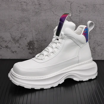 Yeni Varış Erkekler Moda Rahat yarım çizmeler Lüks Tasarımcı Gençlik Trend Kalın Alt Yüksek Üst Beyaz Eğlence Kurulu Sneakers
