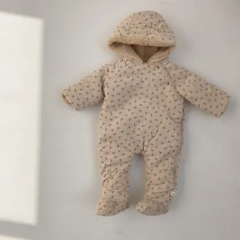 Yeni Sevimli Yenidoğan Erkek Bebek Kız Giysileri Uzun Kollu Kapşonlu Fermuar Bebek Romper Giysileri Sonbahar Kış 0 - 24M Bebek Giyim