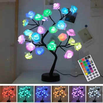 LED gül Çiçek ağaç ışıkları uzaktan USB renkli masa lambası ev yatak odası düğün Noel iç dekorasyon hediyeler gece ışıkları