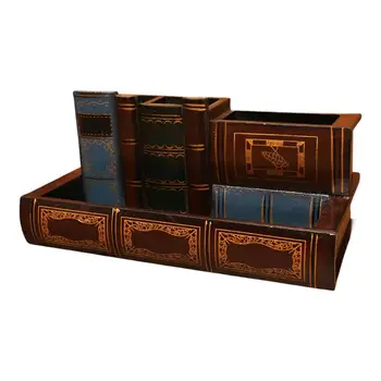 Masa kalemlik Antika Kütüphane Kitap Tasarım kalemlik Dekoratif masa düzenleyici Caddy Aşınmaya Dayanıklı Masaüstü Zanaat