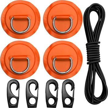 Ped Göz Kablosu Kiti, D-ring Yama+Bungee Şok Kablosu+Kanca Güverte Bağlama Halkası için Plaka ile Tekne Kayık Aksesuarları, turuncu