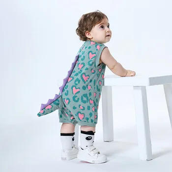 Bebek Kız Bodysuit Sevimli Dinozor Tasarım Giyim Yaz 2023 Bebe Güzel Romper Tulum Kısa Kollu Pamuklu Rahat Onesies