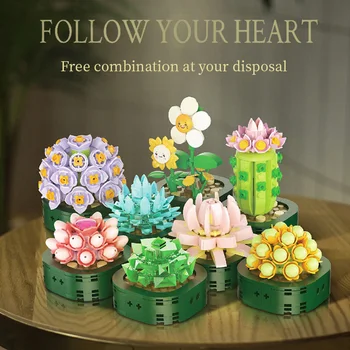 Çiçek Succulents Saksı Yapı Taşları Ölümsüz çiçek buketi Tuğla Romantik Kiti DIY MOC Montaj Oyuncak Kız doğum günü hediyesi