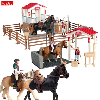 OozDec Simülasyon Çiftlik Hayvanları Evi At Istikrarlı Çit Atlar Süsler Playset Heykelcik Çocuk Eğitici Çocuk Oyuncakları Hediye