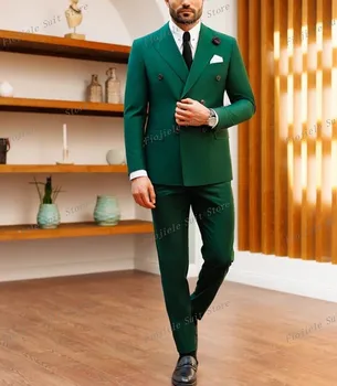 Erkekler Yeşil takım elbise Damat Sağdıç Smokin Düğün Parti Resmi 2 Parça Set Ceket Ve pantolon A22