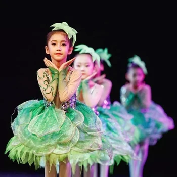 Çocuk Latin dans yasemin dans performansı kostüm kız Pengpeng etek gazlı bez etek çocuk performans kostüm