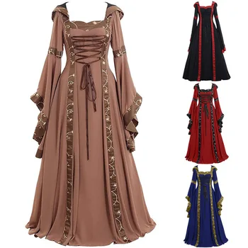 Cosplay Ortaçağ Rönesans Elbiseler Kadınlar için Zarif Elbise Vintage Celtic Kat Uzunluk Gotik Elbiseler платьеченское Cadılar Bayramı
