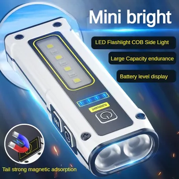 Mini LED el feneri USB Şarj Edilebilir EDC Torch Güçlü Mıknatıslar ile Taşınabilir Çalışma Işığı 7 Modu acil durum lambası Kamp Balıkçılık için