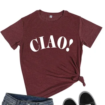 CIAO İtalyan Mektup Baskı Kadın T Shirt Kısa Kollu Boyun Gevşek Kadın Tişört Bayanlar Tee Gömlek Tops Giysileri Camisetas Mujer