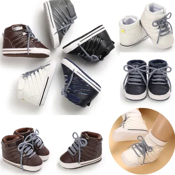 Bahar Sonbahar 0-18Months Yürüyüş Bebek Ayakkabı Moda Şerit Deri Çizmeler Yumuşak Taban Yenidoğan Çocuk Erkek Kız Vaftiz Sneakers