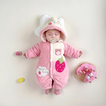 Sevimli Tavşan Kış Kalınlaşmak Bebek Erkek Kız Romper Onesie Yenidoğan Kawaii Bodysuit Yumuşak Sıcak Bebek Ropa Bebe Kapşonlu Onesie Giyim