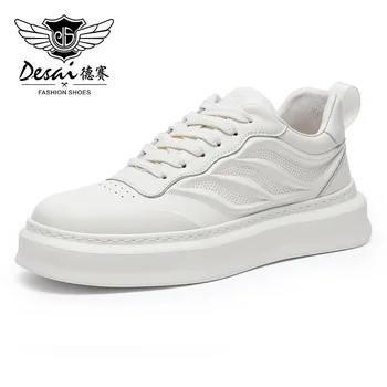 Desaı Bahar Yeni erkek ayakkabıları Rahat spor salonu ayakkabısı Üst Katman İnek Deri Kalın Taban Spor Çok Yönlü Moda küçük beyaz ayakkabı