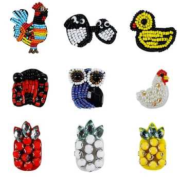 10 adet El Yapımı Rhinestone Boncuklu Yamalar Horoz Baykuş Ananas Ördek Tavuk Penguen Hayvan Aplike Dikmek için Giyim DIY Zanaat