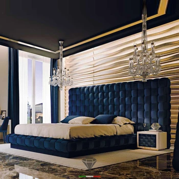Büyük Yatak 3 M Büyük boy mavi ışık lüks yatak Çift Kişilik Yatak 2000 × 2200 Ana Yatak Odası Büyük Yatak