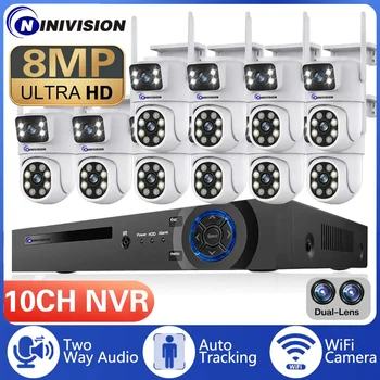 10CH 4K POE NVR HD 6MP Çift Lens PTZ WIFI IP Ev Güvenlik Kameraları Sistemi Video H. 265 CCTV Otomatik Parça Kablosuz Gözetim Kiti