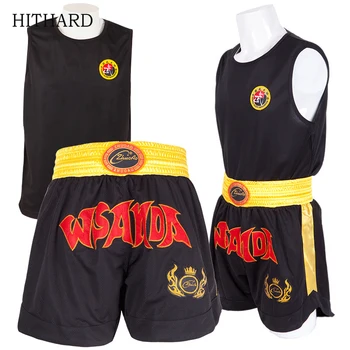 Boks Şort ve T Shirt Seti Nefes Muay Thai Şort Kickboks Mücadele Giyim Dövüş sanatları Savaş Müsabakaların Grappling Giyim