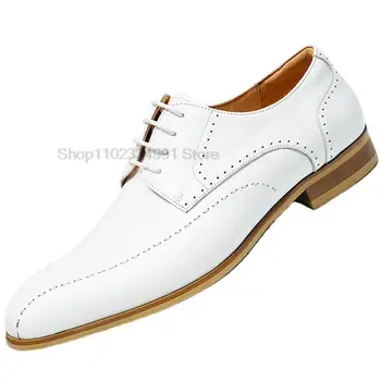 Lüks İtalyan Erkek Derby Oxford ayakkabı Hakiki Deri Beyaz El Yapımı Klasik Lace Up Düğün Ofis Elbise Ayakkabı Erkekler İçin