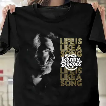 Hayat Bir Şarkı Gibidir-Kenny Rogers Siyah Tüm Beden Gömlek KH890