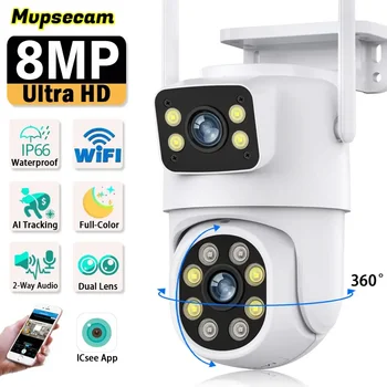 Harici Wifi PTZ Kamera Çift Lens 4K 8MP HD Açık IP Kamera 4MP Otomatik İzleme Güvenlik Koruma CCTV Gözetim iCsee P2P