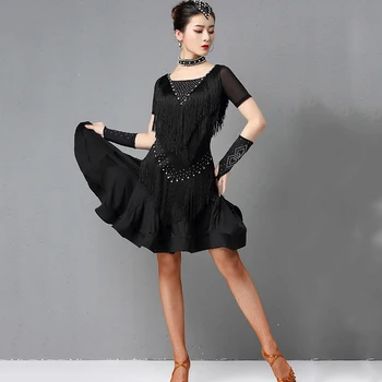 Latin Dans Elbise Kadınlar İçin Parlak Elmas Saçaklı Elbise Chacha Rumba Tango Kadın Latin Dans Yarışması Giyim DQL3899