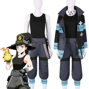 Anime Yangın Kuvvetleri Cosplay Kostüm Maki Oze Kadın yangın üniforması Ceket Pantolon Yelek Eldiven Çanta Cadılar Bayramı Karnaval Parti Elbise