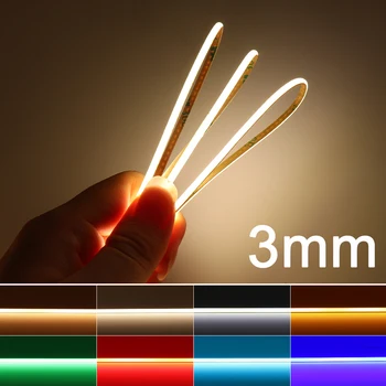 3MM COB LED Şerit Kırmızı / Sarı / Yeşil / Pembe / Mavi / Soğuk Mavi / Sıcak / Doğal / Soğuk Beyaz Yüksek Yoğunluklu Esnek Kısılabilir RA90 LED Şerit