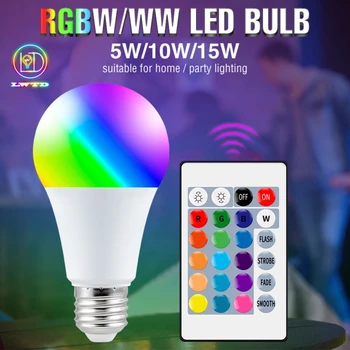 RGB LED ampul E27 5W-15W 220V yedi renk ışıkları uzaktan akıllı kontrol ampul lamba RGBW yatak odası oturma odası aydınlık ışık