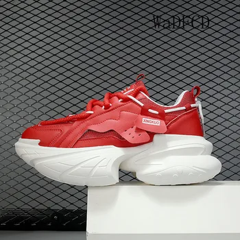 Tıknaz Sneaker Erkekler Tasarımcı koşu ayakkabıları Moda Rahat Mikrofiber Deri Örgü Nefes Yüksekliği Artan düz platform ayakkabılar