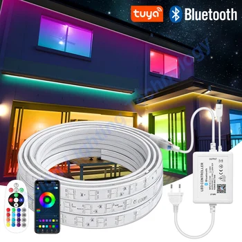 Tuya Akıllı 220V LED Şerit ışık RGB Bant IP67 Dış Aydınlatma WiFi / Bluetooth / Kızılötesi Denetleyici İle 750W AB Tak 1-100m