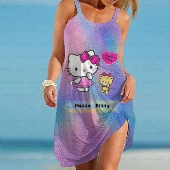 Yaz Hello Kitty 3D Düzensizlik Pilili Meslek Tarzı Seksi Gevşek Shirtdress Özel İlgi Tasarım Kadınlar Mini Elbise