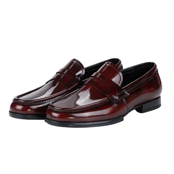 Erkekler Iş Rahat Hakiki Deri Gidip moda makosen ayakkabılar Ayakkabı Erkek Vintage Siyah Kırmızı Inek Deri düğün elbisesi Ayakkabı