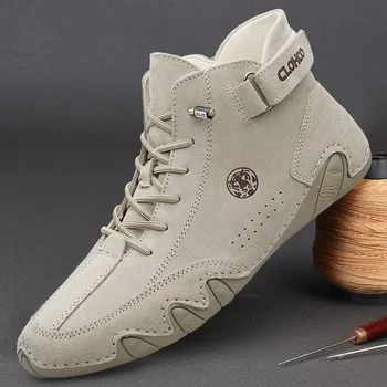 Erkek Hakiki deri ayakkabı yarım çizmeler 2023 Erkekler Sneakers açık ışık Dantel-up rahat ayakkabılar moda makosenler Kış Sıcak botlar