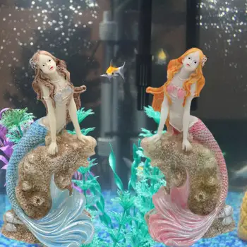 Akvaryum Mermaid Heykeli Gerçekçi Şekil DIY Reçine Tuhaf Tasarım Akvaryum Mermaid Dekorasyon Pet Malzemeleri Balık Tankı Dekorasyon