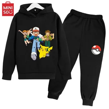 Pokémon Pikachu Uzun Kollu Eğitim Streetwear Casual İlkbahar Sonbahar Çocuk Kazak Pantolon günlük kıyafetler Erkek Bebek Çocuk Seti