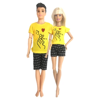 NK Resmi 2 Adet Moda Sarı Giysileri Barbie Kıyafetler Çift T-shirt Şort Ken Erkek Bebek Aksesuarları 1/6 oyuncak bebekler