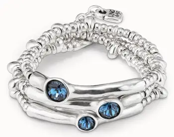 Avrupa ve Amerikan orijinal yüksek kaliteli galvanik 925 gümüş üç katmanlı zincir mavi kristal bilezik lüks takı