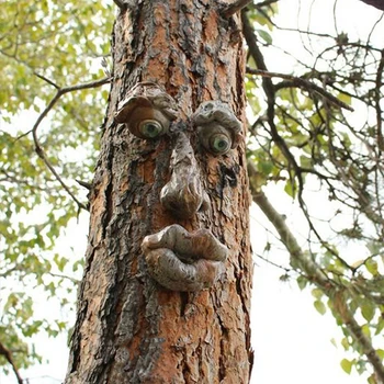Komik Yaşlı Adam Ağacı Yüz Hugger Açık Bahçe Sanat Ağacı Eğlenceli Yaşlı Adam Yüz Heykel Tuhaf Ağaç Yüz Bahçe Dekorasyon