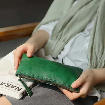 Basit lüks tasarımcı hakiki deri kadın debriyaj cüzdan açık günlük doğal gerçek inek derisi kadın pasaport telefon bozuk para cüzdanı