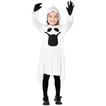 Cadılar bayramı Çocuklar Sevimli Hayalet Cosplay Kostümleri Beyaz Kapüşonlu Pelerin Komik Hayalet Unisex Pelerin Cosplay Trick or Treat Parti Elbise