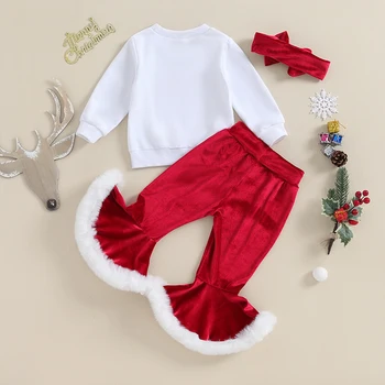 Toddler Bebek Kız Noel Kıyafetleri 2 Adet Uzun Kollu Kazak Pantolon saç bandı seti Sonbahar Kış Giysileri
