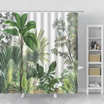 Tropikal Bitkiler Yeşil Yapraklar Duş Perdesi Muz Yaprağı Palmiye Ağacı 3D Baskı İskandinav Banyo Dekor banyo perdesi Polyester Yıkanabilir