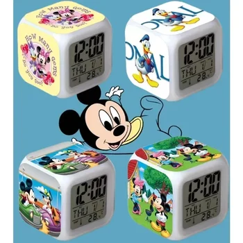 Disney Mickey Minnie Karikatür Renk Değiştirme çalar saat Yaratıcı Saat Kare Başucu Saati Hediye Öğrenciler ve Çocuklar için