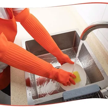 1Pair Unisex lateks uzun kollu su geçirmez ev mutfak temizlik iş eldivenleri ev