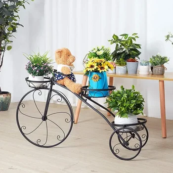 Bisiklet Demir Ayakta Yetiştiricilerinin Çiçek Standı İskandinav Bahçe Sökme Üç Tekerlekli Bisiklet Çiçek Standı Dekoratif Saksılar