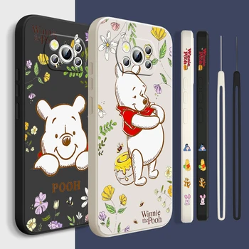 Disney Pooh Çiçekler POCO M5S M4 M3 C55 C50 C40 C3 X5 X4 X3 X2 F5 F4 F3 Pro GT NFC Sıvı Sol Halat telefon kılıfı