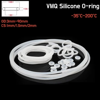 10~200 Adet VMQ Beyaz Silikon O - ring Conta CS / 1 / 1 5 / 2mm OD 3 ~ 90mm Gıda Sınıfı Su Geçirmez Yüksek Sıcaklığa Dayanıklı Conta Halkaları